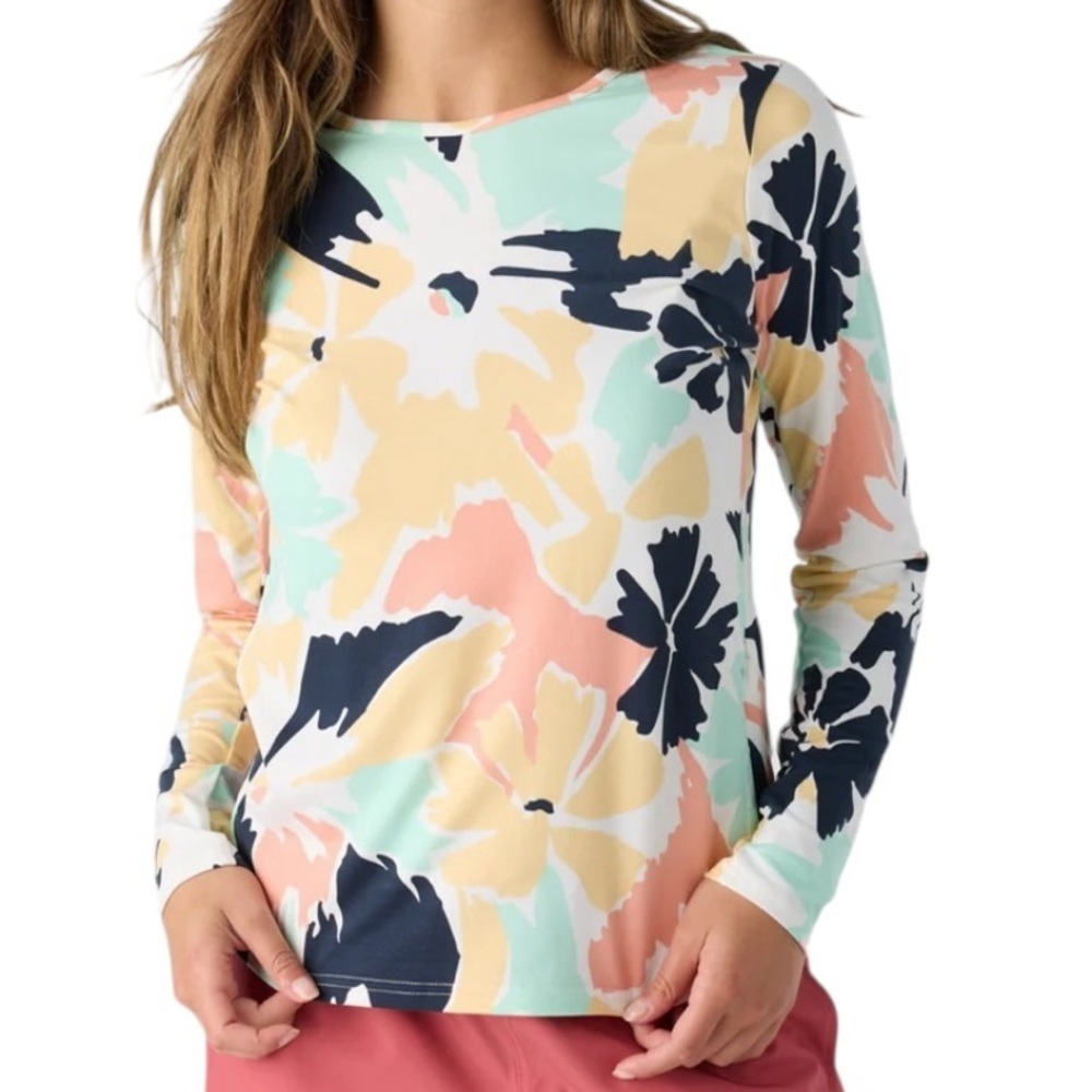 Hang Ten Women's Sun Shirt XL Long Sleeve Crew Neck Mint Navy Pink Peach Cream